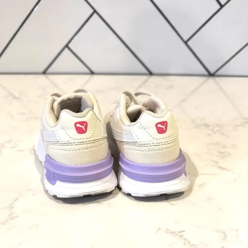 Puma Graviton AC sneakers size 10C cream/beige upper pink purple accents